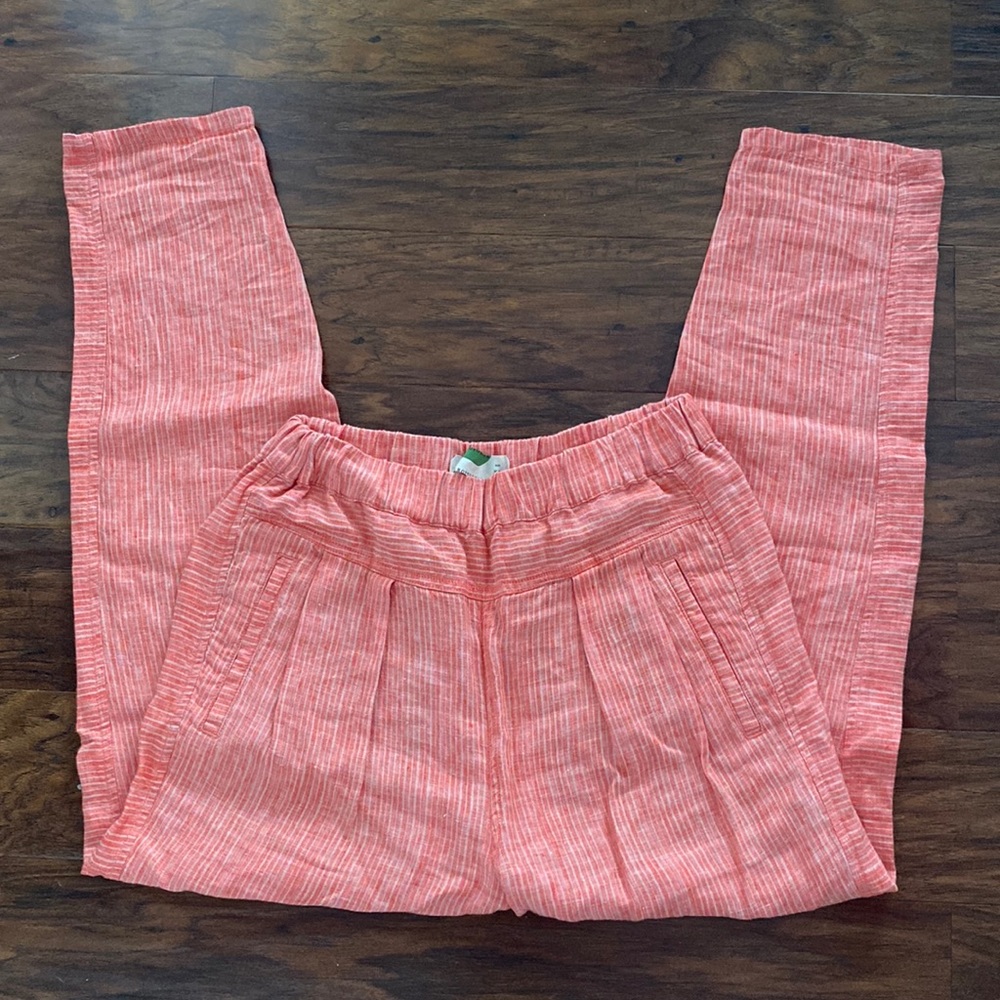 Anthropologie Coral Pink Linen-Blend Pants